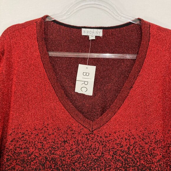 New Birch NY size 1X Red Black Ombre V Neck Stretch Knit Long Sleeve Sweater - Picture 3 of 9